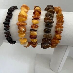 BRACELETS (5) NATURAL AMBER STONES VARIOUS SHADES STRETCH